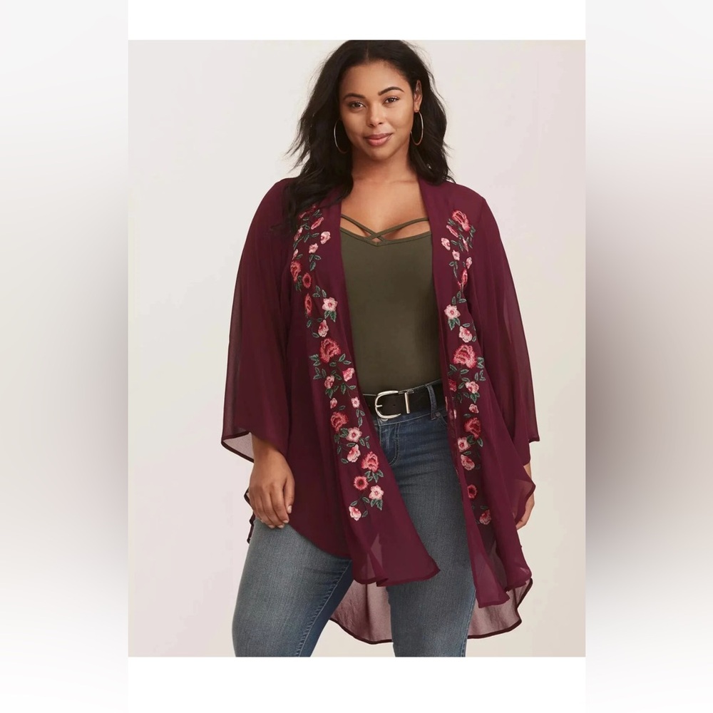 Torrid Floral Embroidered Kimono